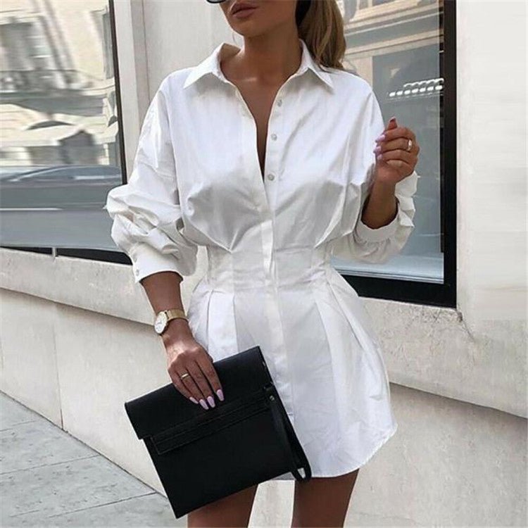 Solid color waist button ladies shirt - Fashion TechSolid color waist button ladies shirt