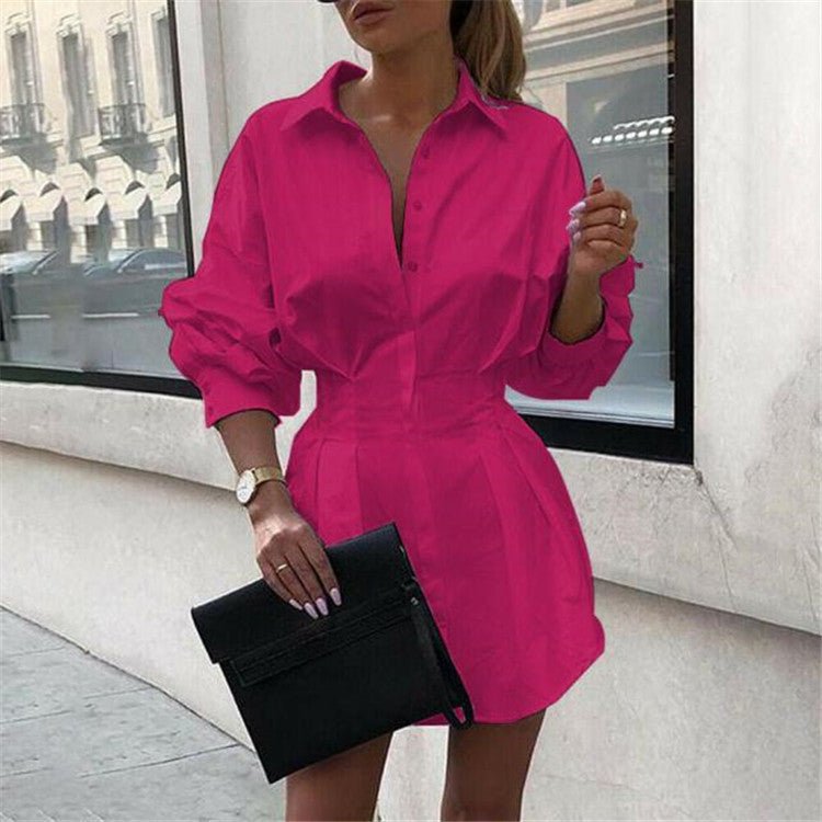 Solid color waist button ladies shirt - Fashion TechSolid color waist button ladies shirt