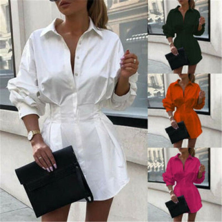 Solid color waist button ladies shirt - Fashion TechSolid color waist button ladies shirt