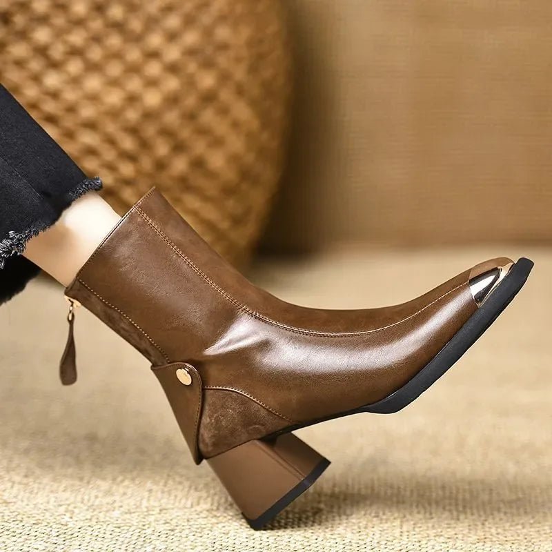 Square Toe Chunky Woman Ankle Boots Designer Fashion Mid Heels - Street Savage CultureSquare Toe Chunky Woman Ankle Boots Designer Fashion Mid Heels