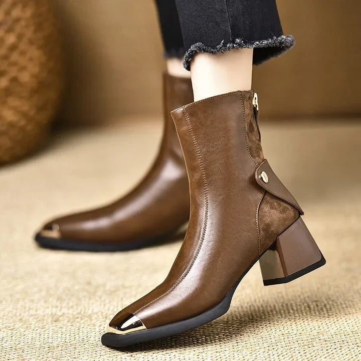 Square Toe Chunky Woman Ankle Boots Designer Fashion Mid Heels - Street Savage CultureSquare Toe Chunky Woman Ankle Boots Designer Fashion Mid Heels