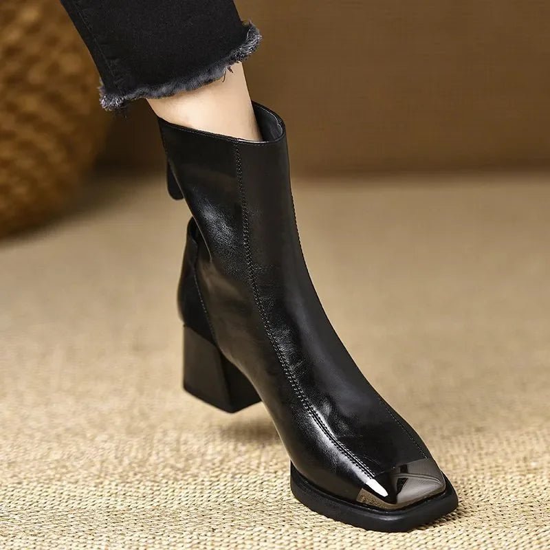 Square Toe Chunky Woman Ankle Boots Designer Fashion Mid Heels - Street Savage CultureSquare Toe Chunky Woman Ankle Boots Designer Fashion Mid Heels