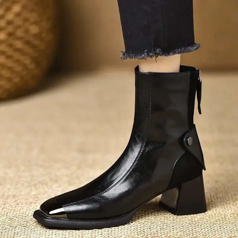 Square Toe Chunky Woman Ankle Boots Designer Fashion Mid Heels - Street Savage CultureSquare Toe Chunky Woman Ankle Boots Designer Fashion Mid Heels