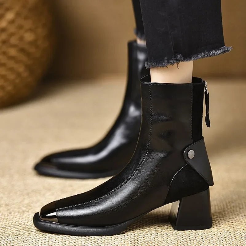 Square Toe Chunky Woman Ankle Boots Designer Fashion Mid Heels - Street Savage CultureSquare Toe Chunky Woman Ankle Boots Designer Fashion Mid Heels