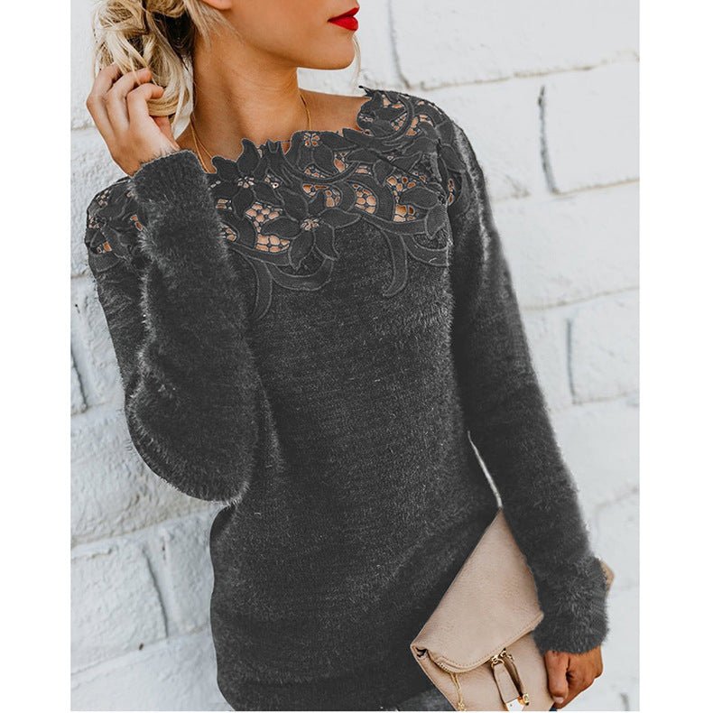 Stitching lace long sleeve sweater - Fashion TechStitching lace long sleeve sweater