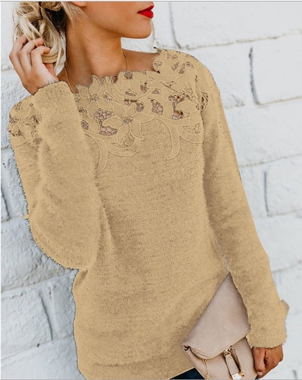 Stitching lace long sleeve sweater - Fashion TechStitching lace long sleeve sweater