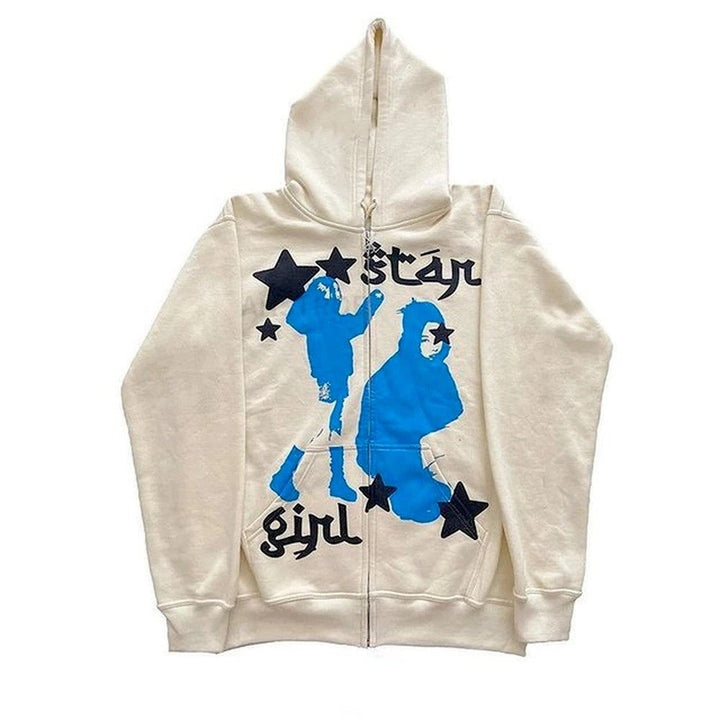 Street Hip Hop Star Print Black Zip Hoodie Sweatshirt Women - Street Savage CultureStreet Hip Hop Star Print Black Zip Hoodie Sweatshirt Women