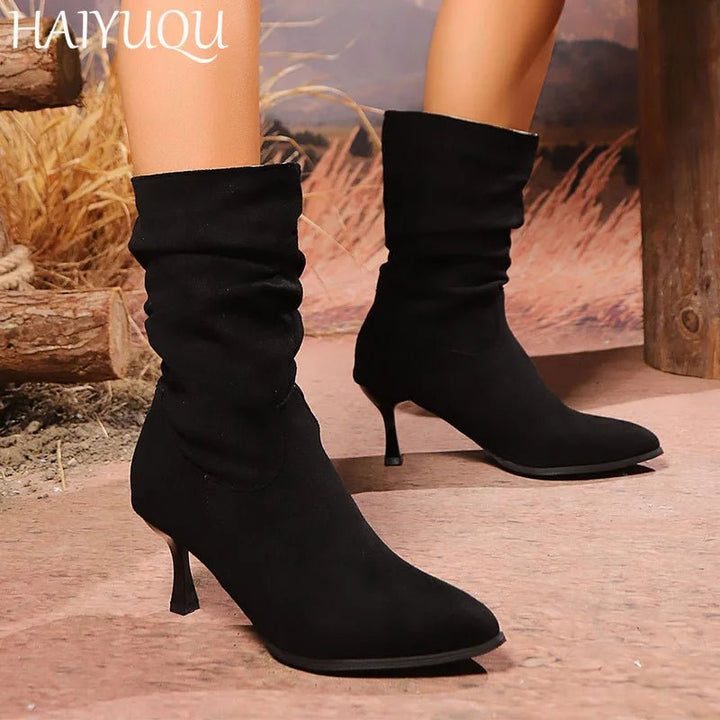 Suede High Heels Women Ankle Boots Pointed Toe Fashion Elegant Shoes Woman 2025 - Street Savage CultureSuede High Heels Women Ankle Boots Pointed Toe Fashion Elegant Shoes Woman 2025