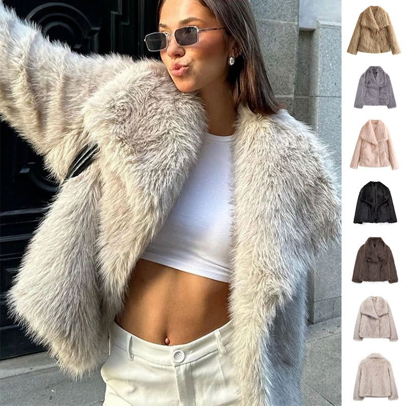 Winter Plush Coat Fashion Thicken Lapel Outwear Casual Long Sleeve Tops Womens Clothing - Fashion TechWinter Plush Coat Fashion Thicken Lapel Outwear Casual Long Sleeve Tops Womens Clothing