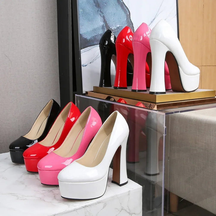 Women Chunky High Heels Sexy Platform Pumps Patent Leather Miss Heels - Street Savage CultureWomen Chunky High Heels Sexy Platform Pumps Patent Leather Miss Heels