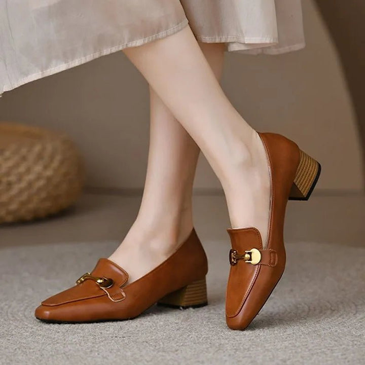 Women High Heels Retro Brown Metal Buckle Heels Slip - on Pumps - Street Savage CultureWomen High Heels Retro Brown Metal Buckle Heels Slip - on Pumps