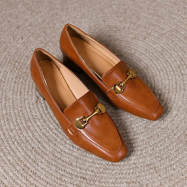 Women High Heels Retro Brown Metal Buckle Heels Slip - on Pumps - Street Savage CultureWomen High Heels Retro Brown Metal Buckle Heels Slip - on Pumps