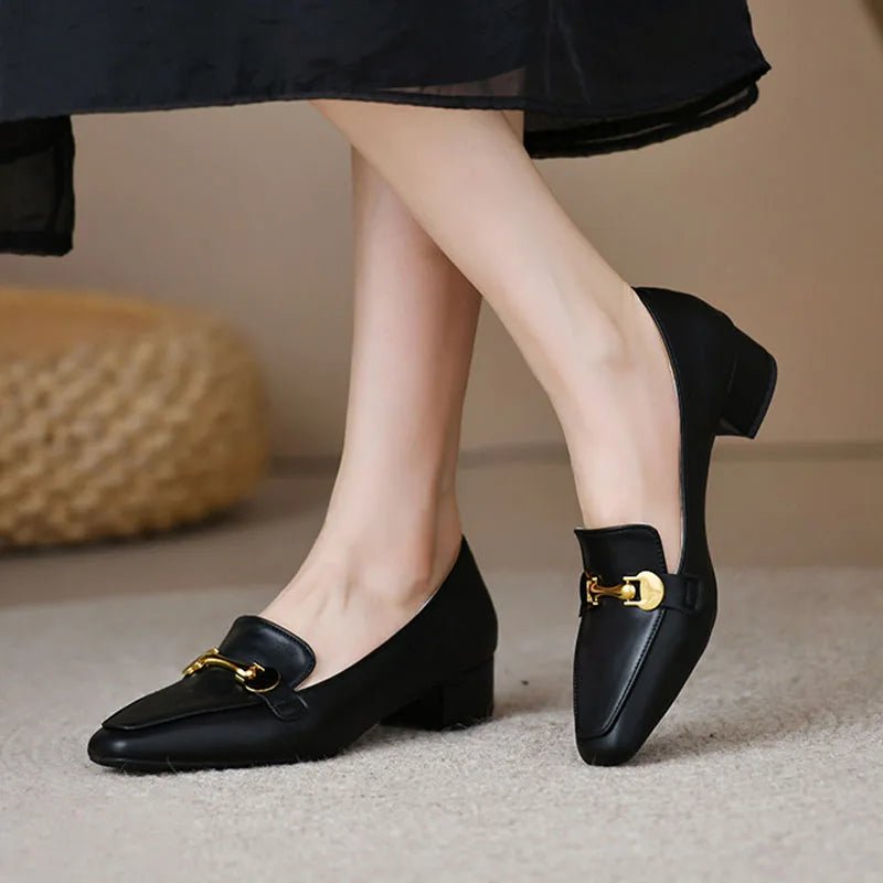 Women High Heels Retro Brown Metal Buckle Heels Slip - on Pumps - Street Savage CultureWomen High Heels Retro Brown Metal Buckle Heels Slip - on Pumps