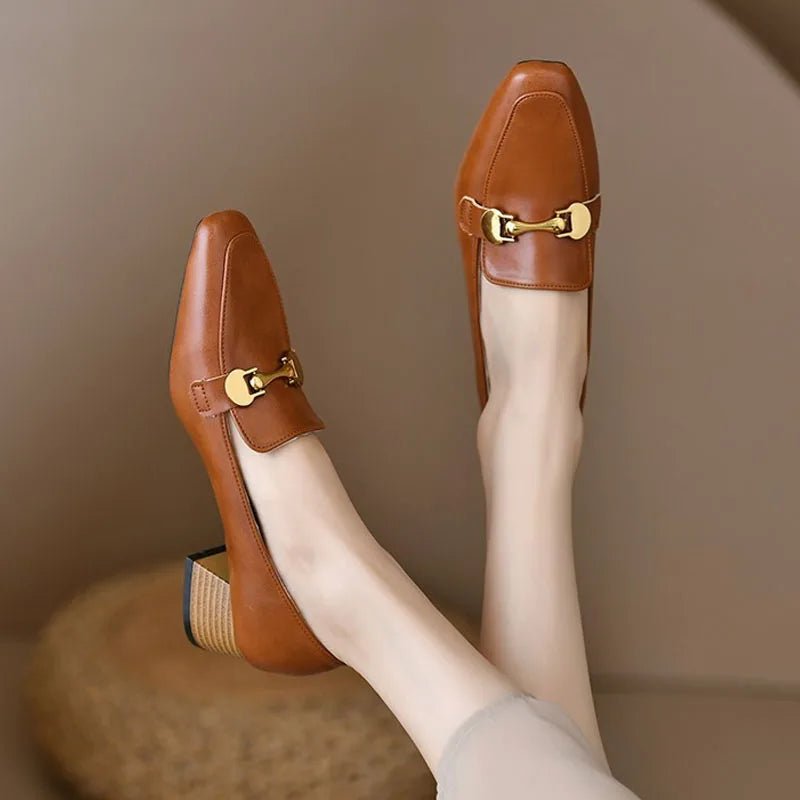 Women High Heels Retro Brown Metal Buckle Heels Slip - on Pumps - Street Savage CultureWomen High Heels Retro Brown Metal Buckle Heels Slip - on Pumps