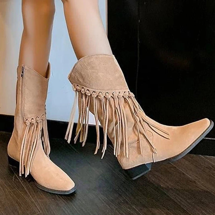 Women Tassel Suede Mid Calf High Boots Zipper Chelsea Boots 2025 - Street Savage CultureWomen Tassel Suede Mid Calf High Boots Zipper Chelsea Boots 2025